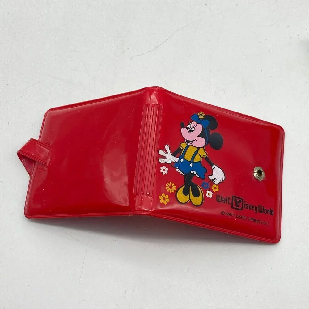 VTG 70s Walt Disney‎ Productions Minnie Mouse Red Plastic Wallet 80s Theme Park